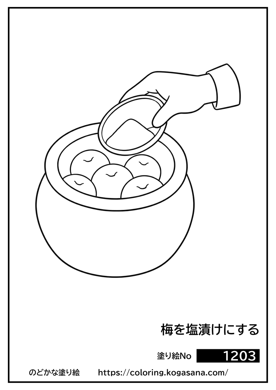 梅を塩漬けにするの塗り絵