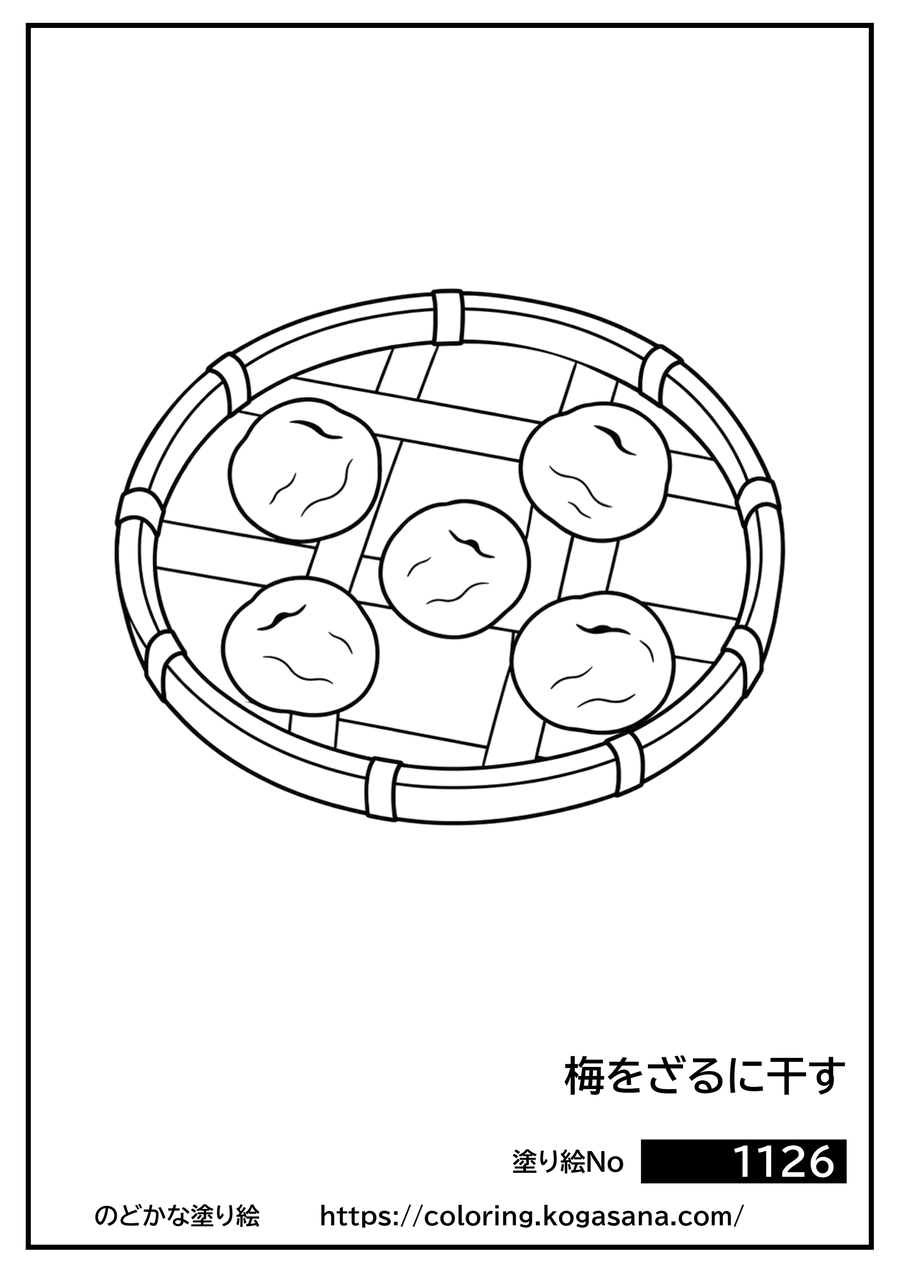 梅をざるに干すの塗り絵
